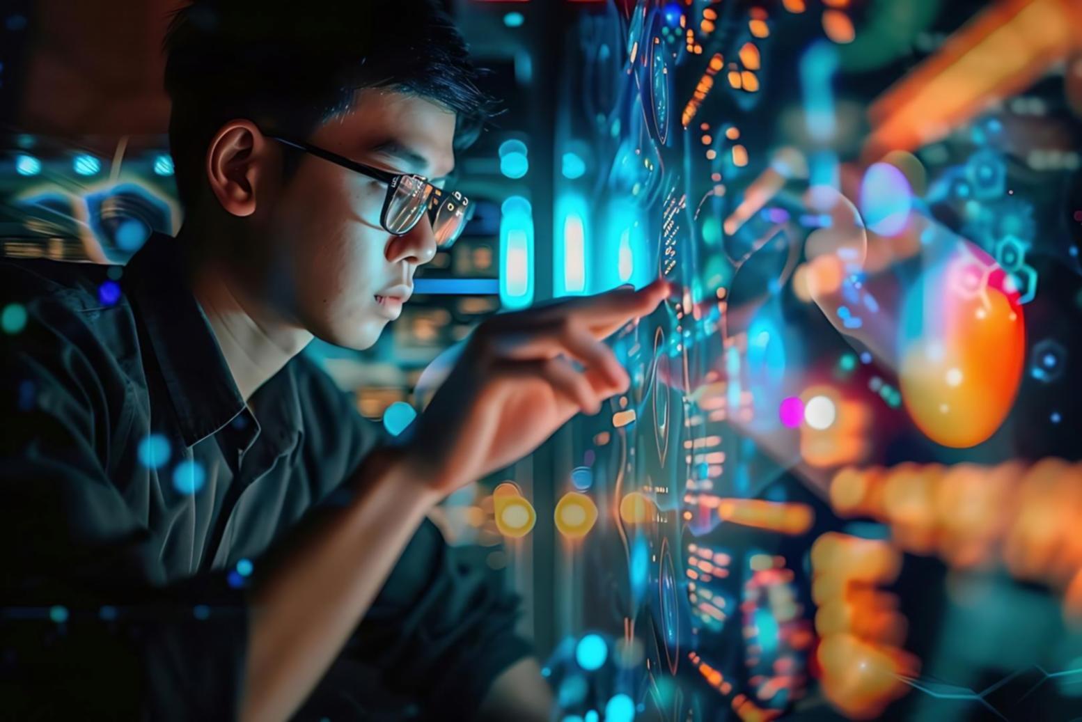 Quantitative analyst reviewing portfolio model output on screen